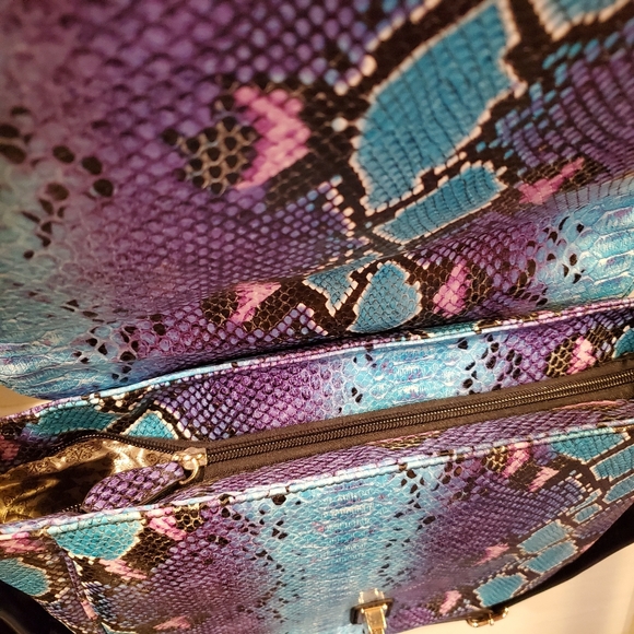 Multicolor Snake Print Satchel with Gold Hardware - Picture 6 of 8